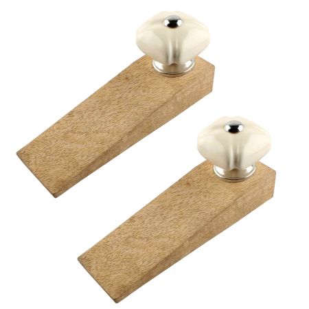 2 Pieces Solid Cream Square Ceramic Door Stopper